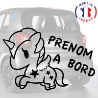 Anakiss Sticker bébé à bord pour voiture PRENOM Personnalisé Licorne 20 cm Noir 