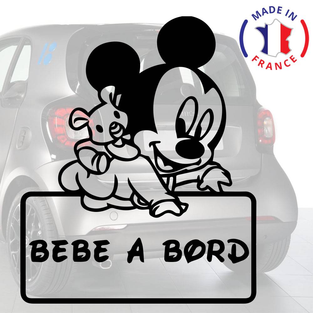 Sticker autocollant auto voiture Bébé à bord Mickey 16x16cm réf 3569 -  Stickers Muraux Enfant